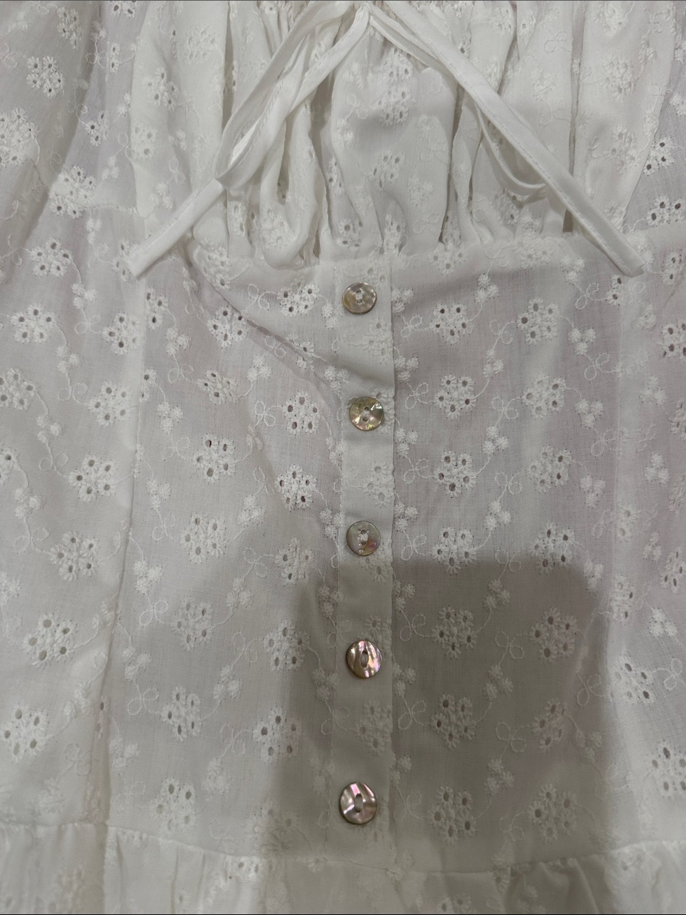 White Eyelet Midi Dress with Button Front - Picture 3 of 4